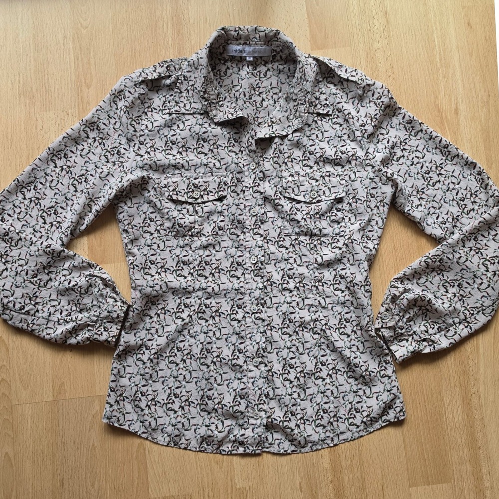 Barbara Bui Initials Womens 100% Silk Abstract Print Button Down Blouse Size 4